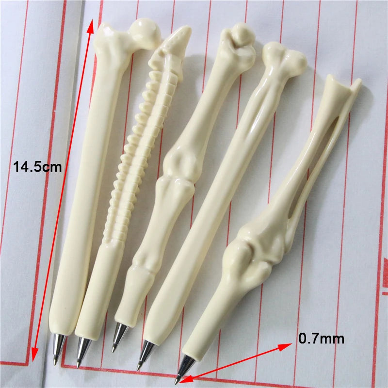 Canetas simulando osso 5 Pçs Diferentes. Esferográficas azuis